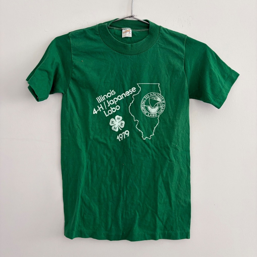 Vintage 1979 Illinois 4-H Japanese Labo Green Graphic T-Shirt Sportswear S